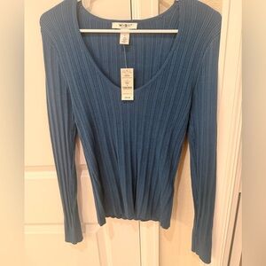 White House Black Market Teal Ribbed Long Sleeve Top